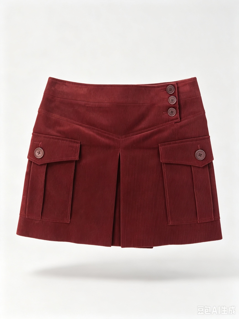 Chloe Corduroy Button-Pocket Mini Skirt in Wine Red